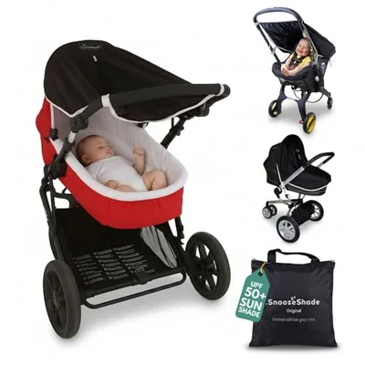 SnoozeShade Original 0-6m Pram and Buggy Sun Shade Blackout Cover - Black with grey trim / Universal - single