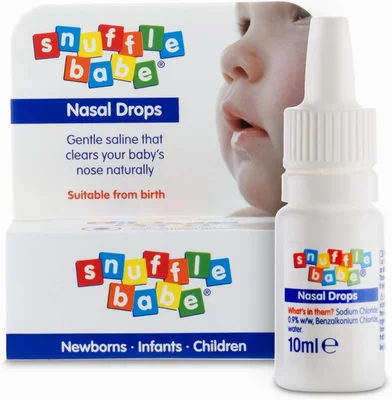 Snufflebabe Saline Nasal Drops โ Suitable from Birth โ Instant Relief for Blocked Nose & Sinuses (10ml) - 10.00 Ml (Pack Of 2)