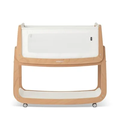 SnuzPod 5 Bedside Crib - Newborn Next to Me Crib with Zip Down Breathable Windows, Lift-Off Bassinet, Portable & Rocking Stand, 3-in-1 Baby Bed with Wheels & Mattress, Natural