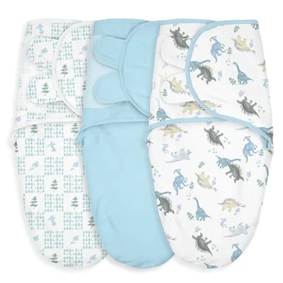 Soarwg Kids Baby Swaddle Blanket Wraps for 0-3 Months, Oeko-tex100, Adjustable Newborn Swaddle Set for Baby Boy and Girl, Breathable Cotton Baby Essentials(Dark Blue) - Tropical Dino / 16 Zentimeter