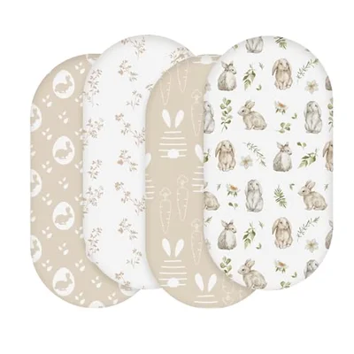 Soarwg Kids Moses Basket Sheets 82X41cm, Baby Bassinet Sheets Pram Sheet Fitted for Boy and Girl, Crib Fitted Sheets Oeko-tex100 Fit for Oval, Hourglass & Rectangle Bassinet 4 Packs Pink/White