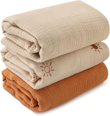 Soarwg Kids Muslin Swaddle Cloths for Newborns, Pack of 3 Large 95 x 100cm Baby Blankets - Swaddle Blanket, Burp Cloths, Essential Items for Baby Shower
