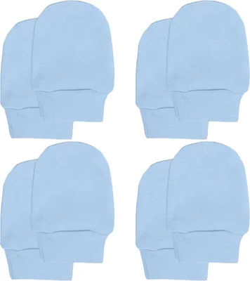 Soft Touch 100% Cotton Baby Anti Scratch Mittens - 4 Pack (Blue) - Blue / 4 Packs