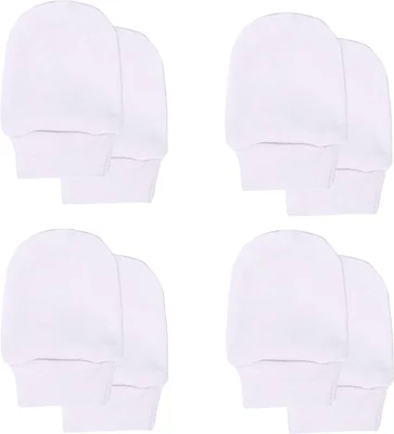 Soft Touch Baby Girls' Super Soft Anti-Scratch Mittens (White, 4 Packs)