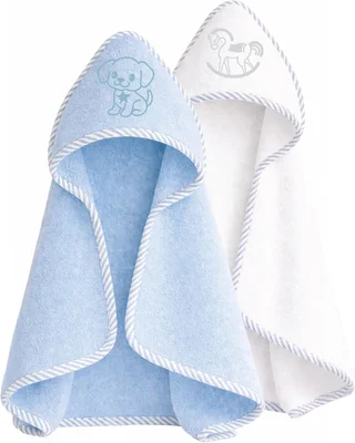 Soft Touch Newborn Essentials 100% Cotton Embroidered Hooded Baby Towel 70 x 70cm for Baby Boys and Girls 0-24 Months (2-Packs)