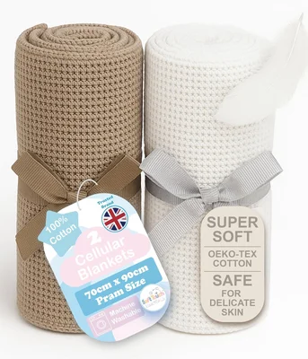 Soft Touch Newborn Essentials 70 x 90cm Cotton Baby Cellular Blanket for Pram, Car Seat and Cot Bedding