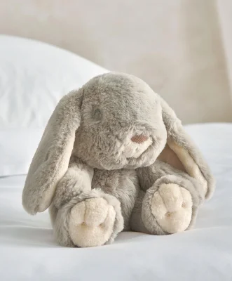 Soft Toy - Grey Bunny Light Grey Plush Newborn Baby Cuddle Companion Ultra Soft Downy Faux Fur Floppy Ears & Tufted Tail Gentle First Gi