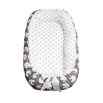 SONARIN Baby Nest for Newborn and Babies,Double Sided,Baby Bassinet for Bed/Lounger/Nest/Pod/Cot Bed/Sleep, Breathable,100% Cotton Hypoallergenic,Portable(Gray)