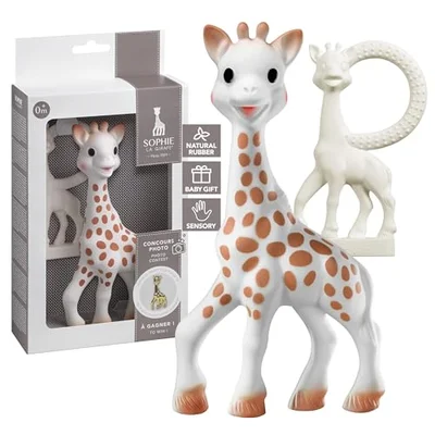 Sophie la Girafe – Natural Rubber Baby Teether Toy | 100% Organic Teething Aid for Infants 0+ Months | BPA-Free Newborn Toy & Gift Set | Giraffe-Shaped Baby Essentials