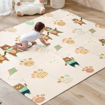 Sour Lemon 120x120cm Folding Wildlife Mat, Thick Padded Baby Crawl Mat, Baby Play Mat, Foldable Kids Playmat, Large Baby Activity Play Mat, Non-Slip, Waterproof, Double-Sided Playpen Mat