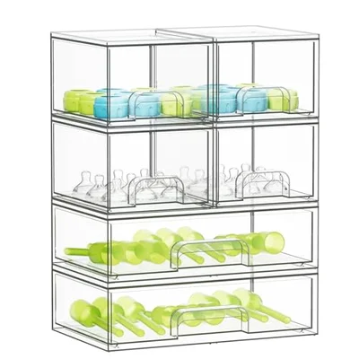 SpaceAid Bottle Storage Organizer Baby - Acrylic Bottles Station Organizer Container, Stackable Clear Drawers for Countertop, Vanity, Bathroom, Cabinet, Pantry Organization, 4 Pack, 2M2L, 14.4" H