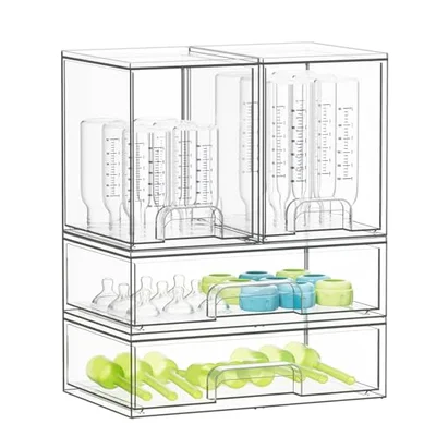SpaceAid Bottle Storage Organizer Baby - Acrylic Bottles Station Organizer Container, Stackable Clear Drawers for Countertop, Vanity, Bathroom, Cabinet, Pantry Organization, 4 Pack, 2M2L, 14.4" H - Clear / 14.4"H, 4 Pack, 2M2L