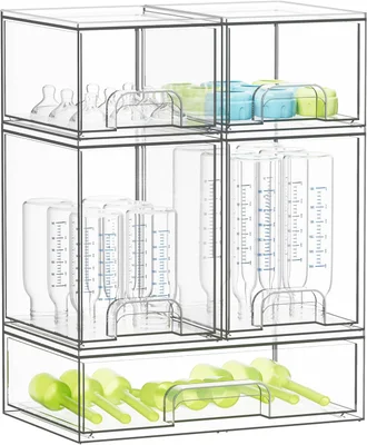 SpaceAid Bottle Storage Organizer Baby - Acrylic Bottles Station Organizer Container, Stackable Clear Drawers for Countertop, Vanity, Bathroom, Cabinet, Pantry Organization, 5 Pack, 2S2M1L, 15.4" H - Clear / 15.4"H, 5 Pack, 2S2M1L
