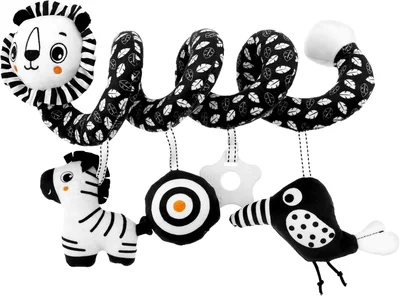 Spiral Pram Toys for Babies, Car Seat Crib Hanging Toy for Babies 0-6 Months, Infant Stroller Activity Plush Toy, Newborn High Contrast Black White Baby Sensory Toys(Lion)