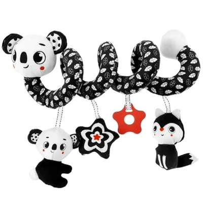 Spiral Pram Toys for Babies, Car Seat Crib Hanging Toy for Babies 0-6 Months, Infant Stroller Activity Plush Toy, Newborn High Contrast Black White Baby Sensory Toys(Lion) - Koala