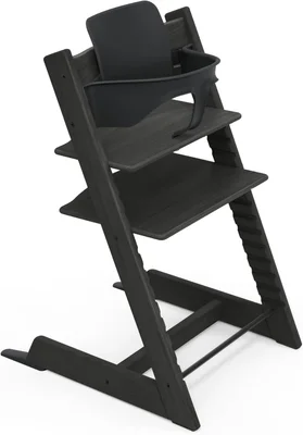 Stokke Tripp Trapp High Chair, Oak Black/Black - Includes Chair + Baby Set2 for Children 6-36 Months - Adjustable, Ergonomic & Easy to Clean