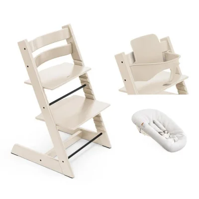 Stokke Tripp Trapp Highchair, Newborn Set & Baby Set² Bundle, Natural - Vanilla White