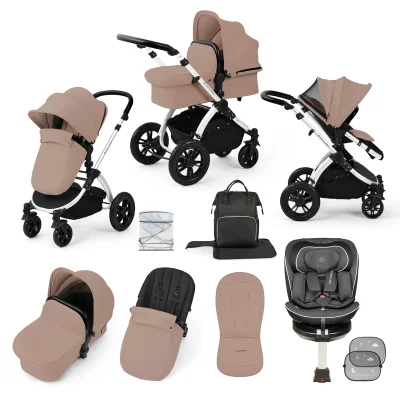 Stomp Luxe Travel Bundle with (Dark Grey) Radial i-Size Plus 360 Spin 40-150cm Isofix Car Seat - Midnight / Black / Tan