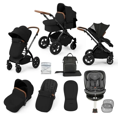 Stomp Luxe Travel Bundle with (Dark Grey) Radial i-Size Plus 360 Spin 40-150cm Isofix Car Seat - Midnight / Black / Tan