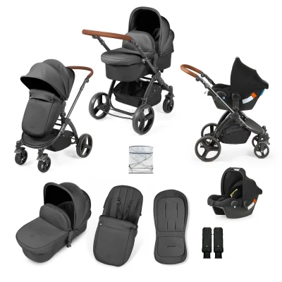 Stomp Urban 3 in 1 Travel System Pushchair with Astral Car Seat and Accessories - Matte Black/Charcoal Grey/Tan