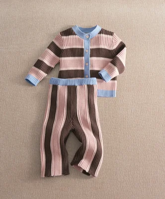 Stripe Cardigan & Knitted Wide Leg Trousers - 2-3 Years