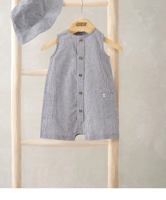 Stripe Shortie Romper & Hat - 0-3 Months