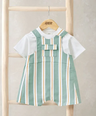 Striped Short Dungarees & T-shirt