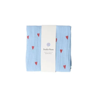 Studio Noos Light Blue Hearts Swaddle 70x70 - Light Blue