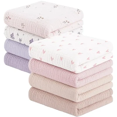 Susurration Muslin Cloths for Baby, 100% Cotton Baby Muslin Squares Cloths for Newborn Boy and Girl, Soft, Breathable and Extremely Absorbent Baby Muslin Burp Cloths, 60 x 60 cm, 8 Pack