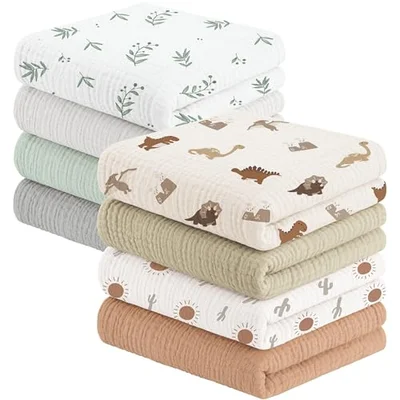Susurration Muslin Cloths for Baby, 100% Cotton Baby Muslin Squares Cloths for Newborn Boy and Girl, Soft, Breathable and Extremely Absorbent Baby Muslin Burp Cloths, 60 x 60 cm, 8 Pack