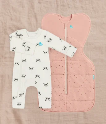 Swaddle Up & Romper Bundle | 2.5 TOG | Rose Pebbles | Cream Sleep Pandas - Choose your colours