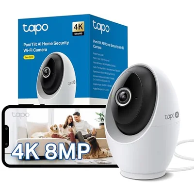 Tapo C260 4K 8MP WiFi Home Security Camera, 18x Digital Zoom, Face Recognition, Smart AI Detection, Indoor CCTV Camera, Night Vision, Wide Range Movement, Works with Alexa & Google & SmartThings - Beige White / One Size