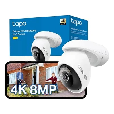 Tapo TC46 4K 8MP Security Camera Outdoor Wired,Starlight Colour Night Outdoor Camera,360ยฐAI Detection CCTV Camera,IP66,No Hub Required,Alexa,Google Home,Flexible Storage,No Monthly fee - White