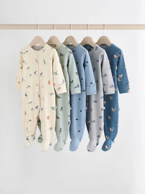Teal Blue Patterned Baby Sleepsuits