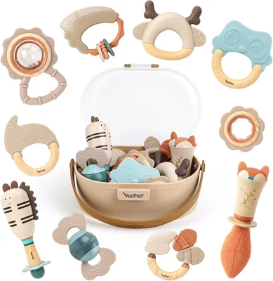 Vanplay Baby Rattle and Teething Toy Set with Storage Box (10 Pieces)