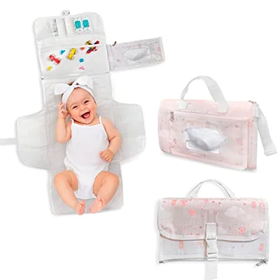TENDS Portable Baby Changing Mat XL-Foldable Waterproof Diaper Changing Mat with Detachable Bag and 6 Pockets as a Toiletry Bag for Baby Items - Crankshafts / 1 Unidad (Paquete de 1)
