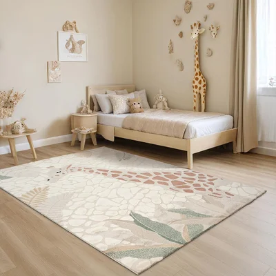 the carpet Jungle Kids - Rug for children’s room, kids’ rug, 3D effect, easy to care for, durable, Giraffe, 120 cm Round