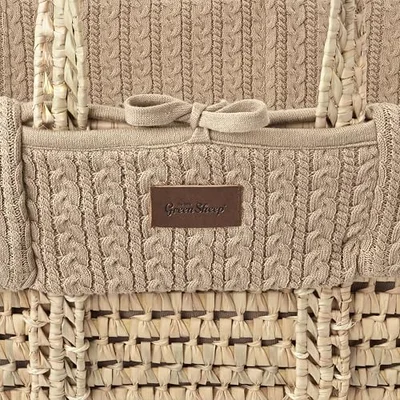 The Little Green Sheep Cable Knit Moses Basket Replacement Liner - Truffle - Truffle / Moses Basket