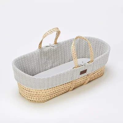 The Little Green Sheep Organic Knitted Moses Basket Essential Bundle- Truffle