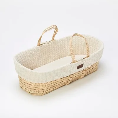 The Little Green Sheep Natural Knitted Moses Basket - Honey / Single