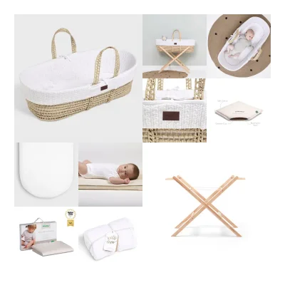 The Little Green Sheep Natural Knitted 6pc Moses Basket Bundle - White