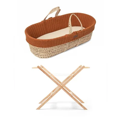 The Little Green Sheep Natural Knitted Moses Basket - Terracotta