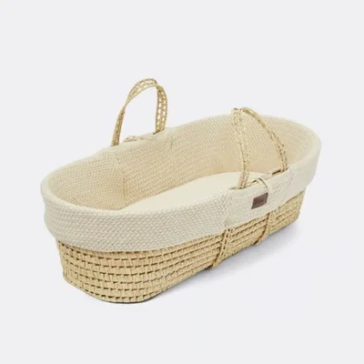 The Little Green Sheep Organic Cable Wheat Knit Moses Basket
