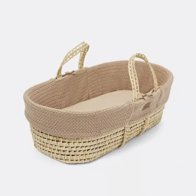 The Little Green Sheep Organic Cable Wheat Knit Moses Basket- Truffle
