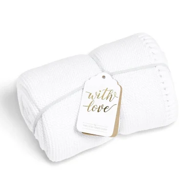 The Little Green Sheep Organic Knitted Cellular Baby Blanket-White