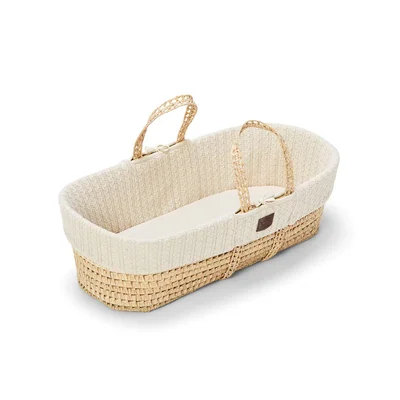 The Little Green Sheep Organic Knitted Moses Basket Essential Bundle- Truffle