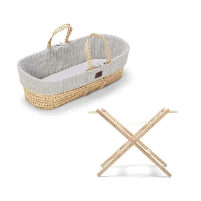 The Little Green Sheep Organic Knitted Moses Basket Essential Bundle- Truffle