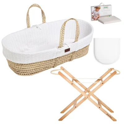The Little Green Sheep Organic Knitted Moses Basket Essential Bundle- White