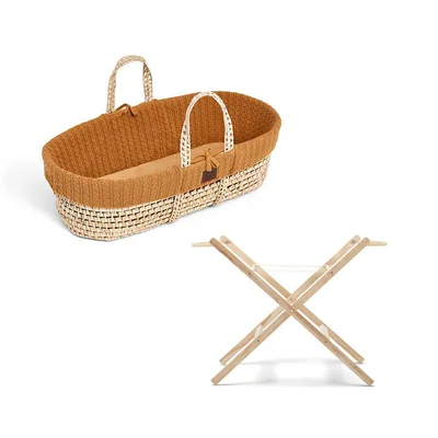 The Little Green Sheep Organic Knitted Moses Basket + Stand Bundle - Honey