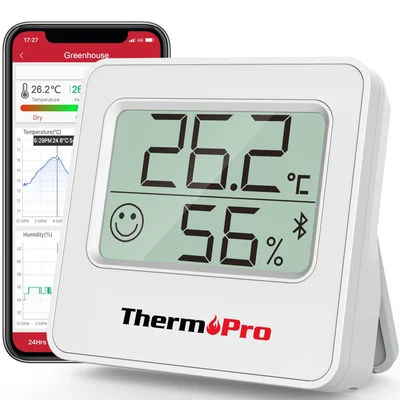 ThermoPro TempPro TP357 Bluetooth Hygrometer Mini Room Thermometer Indoor with Alerts, Humidity Meter & Temperature Monitor with Smart App and Data Recording with Humidity Sensor for Baby Room Office - White-Bluetooth / 1 Pack